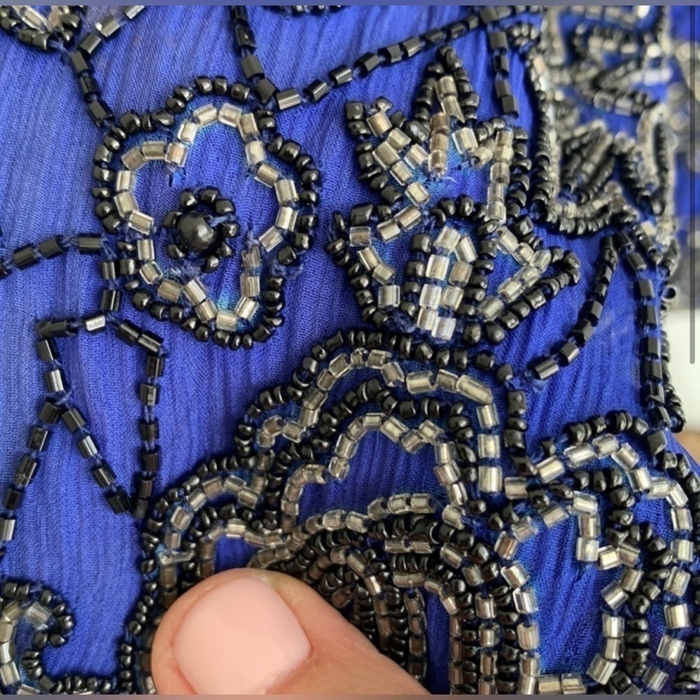 Vintage Papell Boutique evening beaded crop jacket elegant royal blue, S PL - Picture 3 of 14